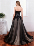 Classic Wedding Dresses,Black Wedding Dress,Strapless Bridal Dress,Princess Wedding Dress,WD00090
