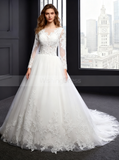 Formal Wedding Dresses,Wedding Dress with Sleeves,Classic Bridal Gown,Ball Gown Wedding Gown,WD00074