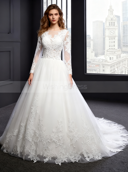 Formal Wedding Dresses,Wedding Dress with Sleeves,Classic Bridal Gown,Ball Gown Wedding Gown,WD00074