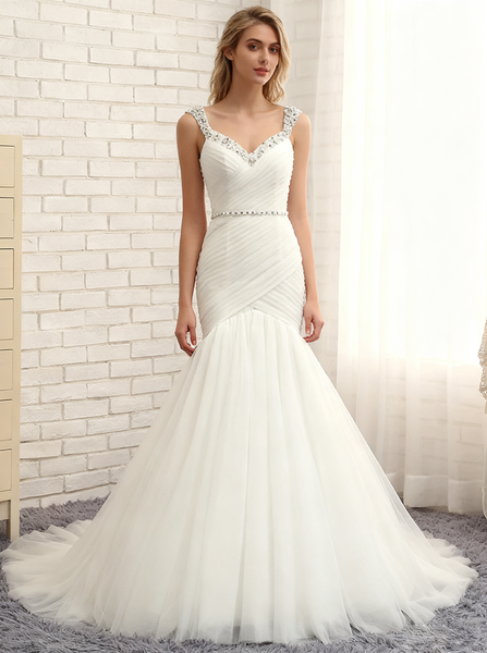 Mermaid Wedding Dresses,Tulle Wedding Dress,Corset Wedding Dress,Romantic Bridal Dress,WD00095