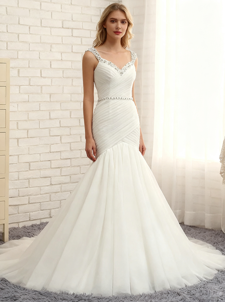 Mermaid Wedding Dresses,Tulle Wedding Dress,Corset Wedding Dress,Romantic Bridal Dress,WD00095