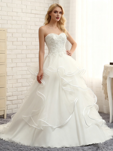 Princess Wedding Dresses,Ruffled Wedding Dress,Strapless Wedding Dress,WD00096