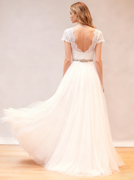 Elegant Wedding Dresses,Tulle Wedding Dress,Backless Bridal Dress,Boho Bridal Gown,WD00066