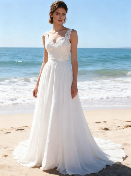 Beach Wedding Dresses,Chiffon Wedding Dress,Open Back Wedding Dress,WD00132