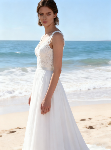 Beach Wedding Dresses,Chiffon Wedding Dress,Open Back Wedding Dress,WD00132