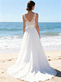 Beach Wedding Dresses,Chiffon Wedding Dress,Open Back Wedding Dress,WD00132