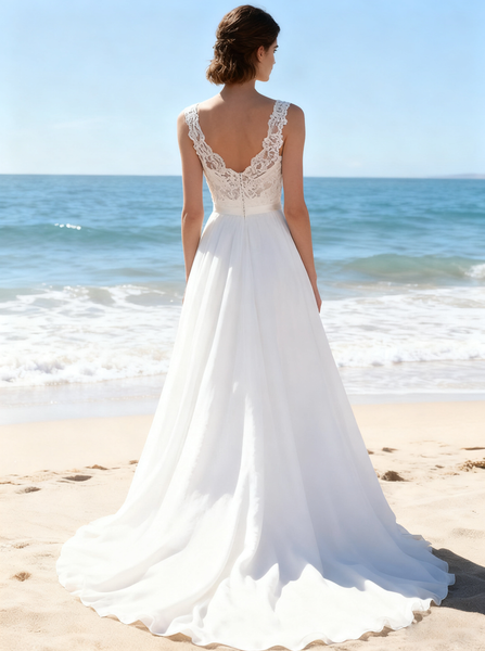 Beach Wedding Dresses,Chiffon Wedding Dress,Open Back Wedding Dress,WD00132