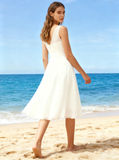 Tea Length Wedding Dress,Chiffon Wedding Dress,Beach Bridal Dress,WD00130