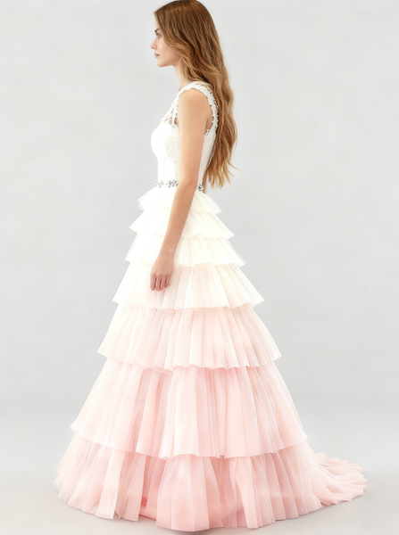 Light Pink Gradient Wedding Dress,Aline Wedding Dresses,Ruffled Wedding Dress,WD00087