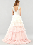 Light Pink Gradient Wedding Dress,Aline Wedding Dresses,Ruffled Wedding Dress,WD00087