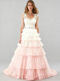 Light Pink Gradient Wedding Dress,Aline Wedding Dresses,Ruffled Wedding Dress,WD00087