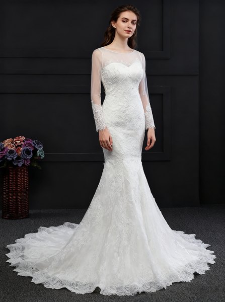 Fit and Flare Wedding Dresses,Lace Wedding Dress,Open Back Wedding Dress,WD00141