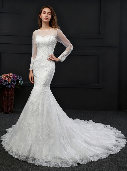 Fit and Flare Wedding Dresses,Lace Wedding Dress,Open Back Wedding Dress,WD00141