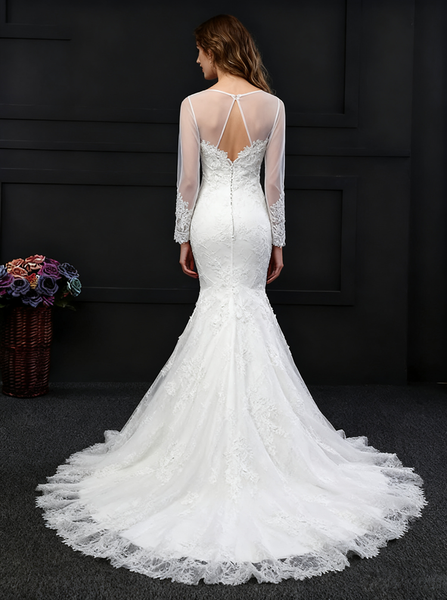 Fit and Flare Wedding Dresses,Lace Wedding Dress,Open Back Wedding Dress,WD00141
