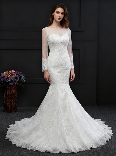 Fit and Flare Wedding Dresses,Lace Wedding Dress,Open Back Wedding Dress,WD00141