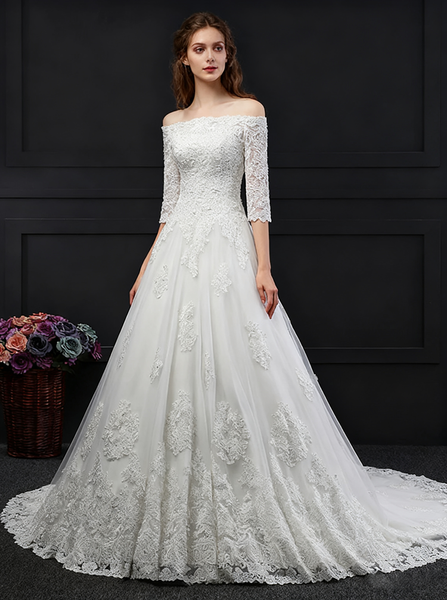 Princess Wedding Dress,Off the Shoulder Wedding Dress,Bridal Dress with Sleeves,WD00142
