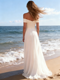 Chiffon Wedding Dresses,Beach Wedding Dress,Off the Shoulder Bridal Dress,WD00164