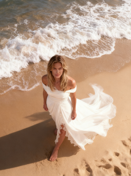 Chiffon Wedding Dresses,Beach Wedding Dress,Off the Shoulder Bridal Dress,WD00164