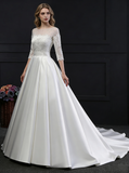 Princess Wedding Dresses,Satin Wedding Dress,Wedding Dress with Sleeves,Aline Wedding Dress,WD00144