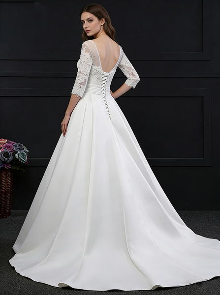 Princess Wedding Dresses,Satin Wedding Dress,Wedding Dress with Sleeves,Aline Wedding Dress,WD00144
