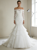 Off Shoulder Wedding Dresses,Wedding Dress with Sleeves,Mermaid Bridal Dress,WD00104