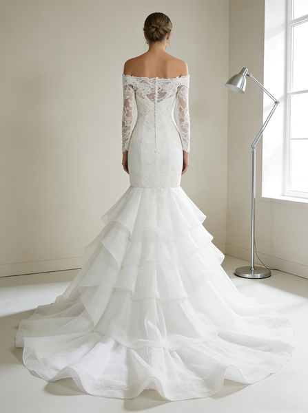 Off Shoulder Wedding Dresses,Wedding Dress with Sleeves,Mermaid Bridal Dress,WD00104