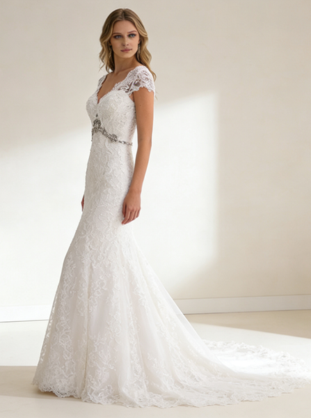 Mermaid Wedding Dress,Wedding Dresses with Cap Sleeves,Vintage Wedding Dresses,WD00103