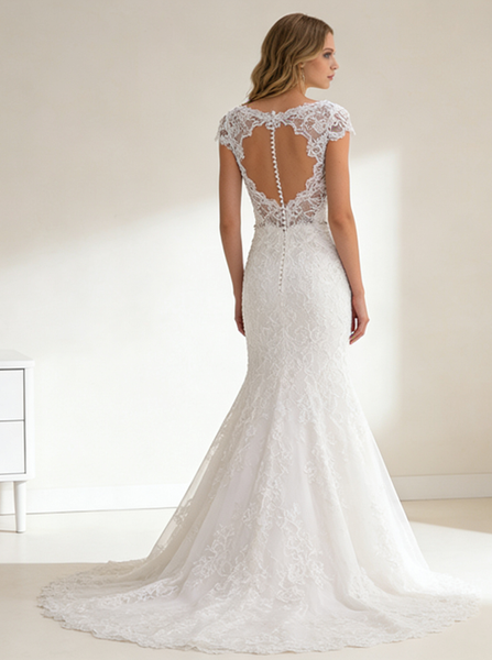 Mermaid Wedding Dress,Wedding Dresses with Cap Sleeves,Vintage Wedding Dresses,WD00103