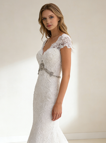 Mermaid Wedding Dress,Wedding Dresses with Cap Sleeves,Vintage Wedding Dresses,WD00103