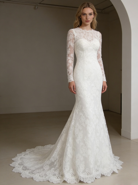 Mermaid Wedding Dresses,Lace Wedding Dress,Modest Wedding Dress,WD00159
