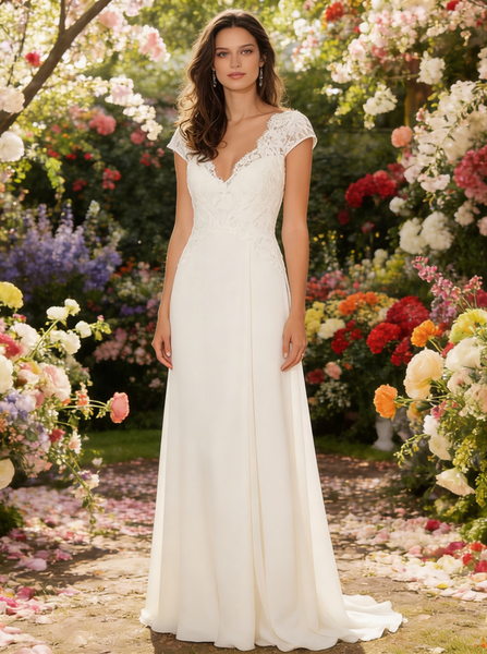 Wedding Dress with Cap Sleeve,Beach Bridal Dress,Romantic Bridal Dress,WD00161