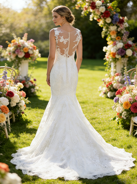 White Wedding Dresses,Mermaid Wedding Dress,Lace Wedding Dress,Elegant Wedding Dress,WD00211