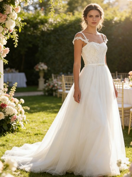 Princess Wedding Dresses,Simple Wedding Dress,Strappy Wedding Dress,A-line Wedding Dress,WD00212