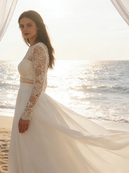 Two Piece Wedding Dresses,Wedding Dress with Sleeves,Long Wedding Dress,WD00206