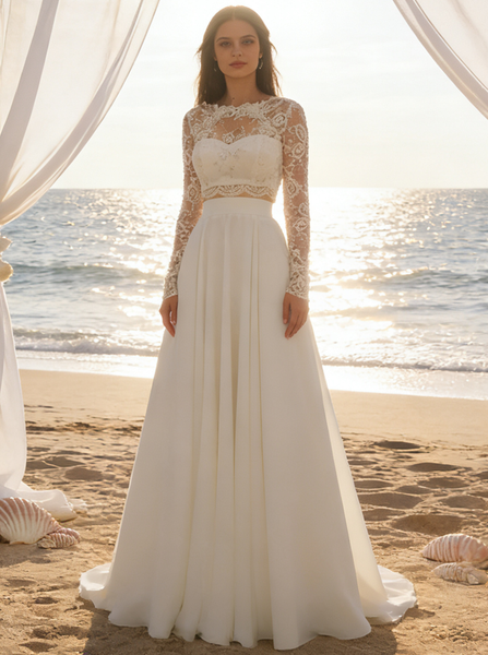 Two Piece Wedding Dresses,Wedding Dress with Sleeves,Long Wedding Dress,WD00206