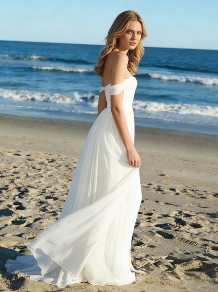Romantic Wedding Dresses,Off the Shoulder Bridal Dress,Boho Bridal Dress,Beach Bridal Dress,WD00244