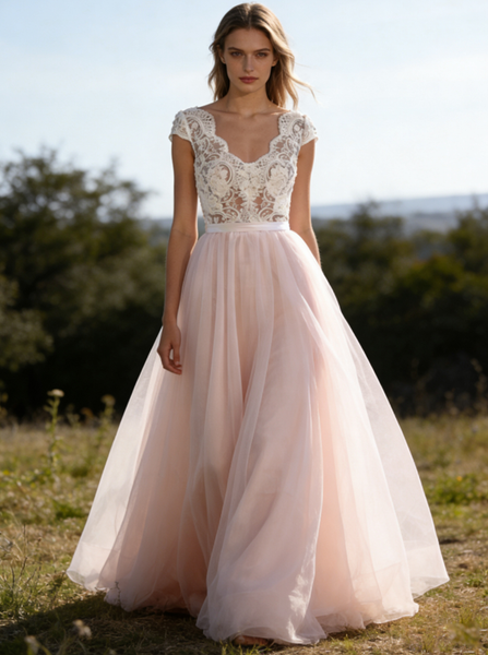 Romantic Wedding Dresses,Colored Wedding Dress,Cap Sleeves Bridal Dress,WD00245