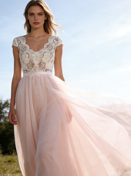 Romantic Wedding Dresses,Colored Wedding Dress,Cap Sleeves Bridal Dress,WD00245