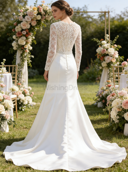 Mermaid Wedding Dresses,Wedding Dress with Long Sleeves,Romantic Wedding Dress,WD00249