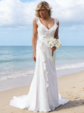 Beach Wedding Dresses,Bridal Dress with Train,Chiffon Wedding Dress,Ruffled Bridal Dress,WD00242