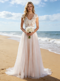 Romantic Wedding Dresses,Colored Wedding Dress,Cap Sleeves Bridal Dress,WD00245