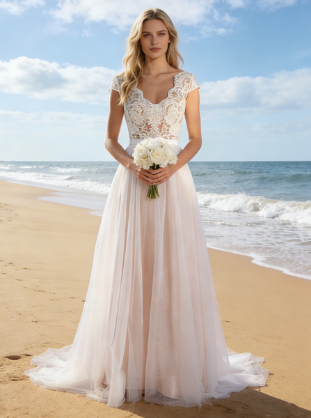 Romantic Wedding Dresses,Colored Wedding Dress,Cap Sleeves Bridal Dress,WD00245