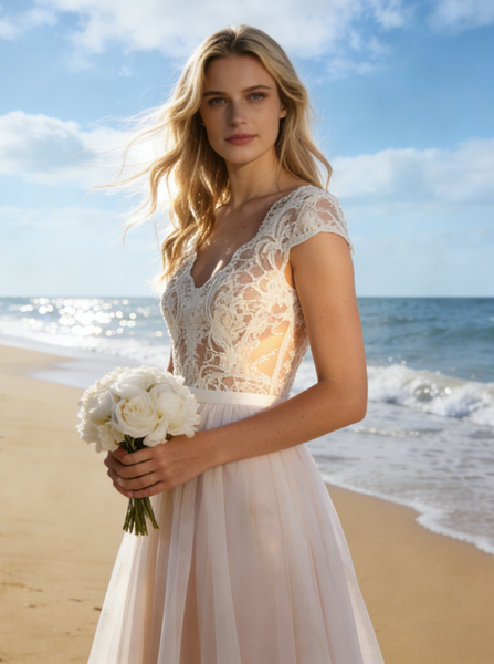 Romantic Wedding Dresses,Colored Wedding Dress,Cap Sleeves Bridal Dress,WD00245