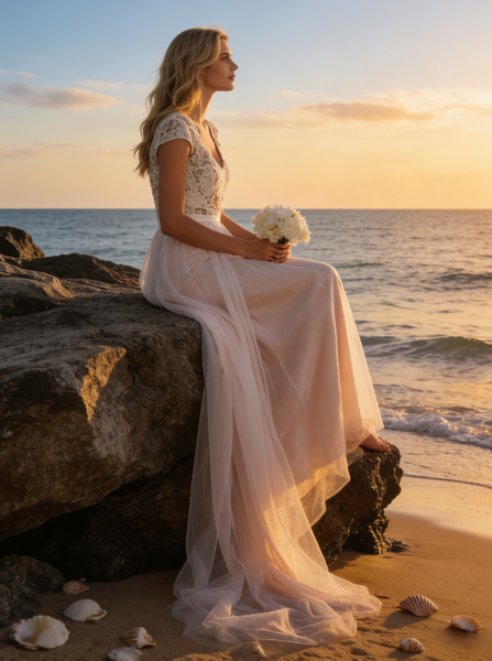 Romantic Wedding Dresses,Colored Wedding Dress,Cap Sleeves Bridal Dress,WD00245