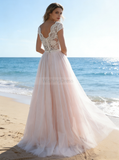 Romantic Wedding Dresses,Colored Wedding Dress,Cap Sleeves Bridal Dress,WD00245
