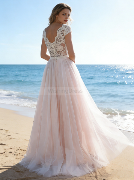 Romantic Wedding Dresses,Colored Wedding Dress,Cap Sleeves Bridal Dress,WD00245