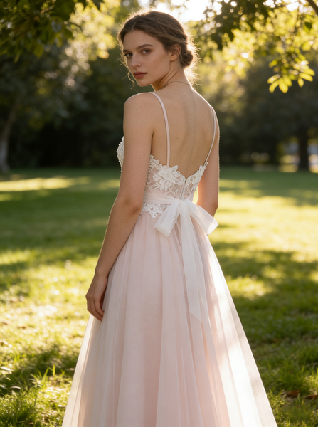 Boho Wedding Dresses,Long Bridal Dress,Beach Wedding Dress,Blush Bridal Dress,WD00234