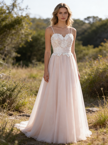 Boho Wedding Dresses,Long Bridal Dress,Beach Wedding Dress,Blush Bridal Dress,WD00234