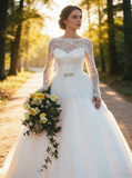 Ball Gown Wedding Dress with Sleeves,Romantic Wedding Dress,Illusion Back Wedding Dress,WD00215