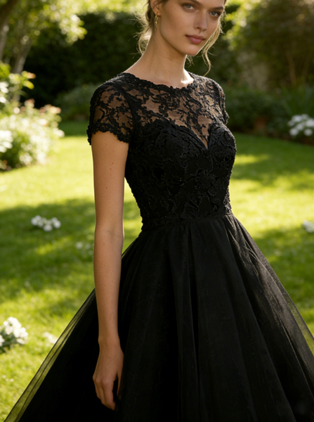 Black Wedding Gowns,Cap Sleeve Wedding Dress,Classic Wedding Dress,Pregnant Wedding Dress,WD00227
